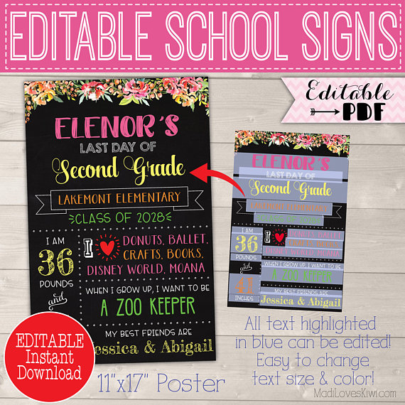 Back to School Board - First Day of School Board - First Day of School  Template - Printable Chalkboard - First Day of School Chalkboard