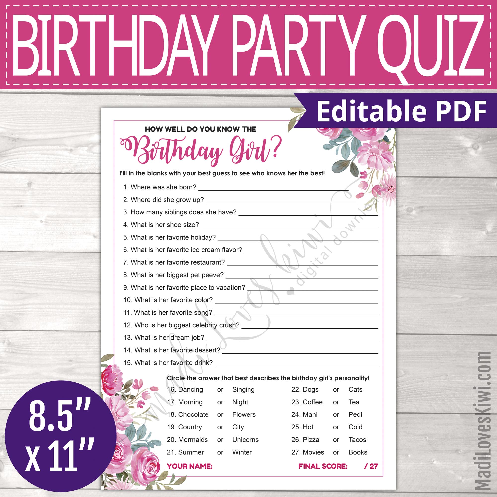 How Well Do You Know The Birthday Girl Quiz Printable Who Knows Bday